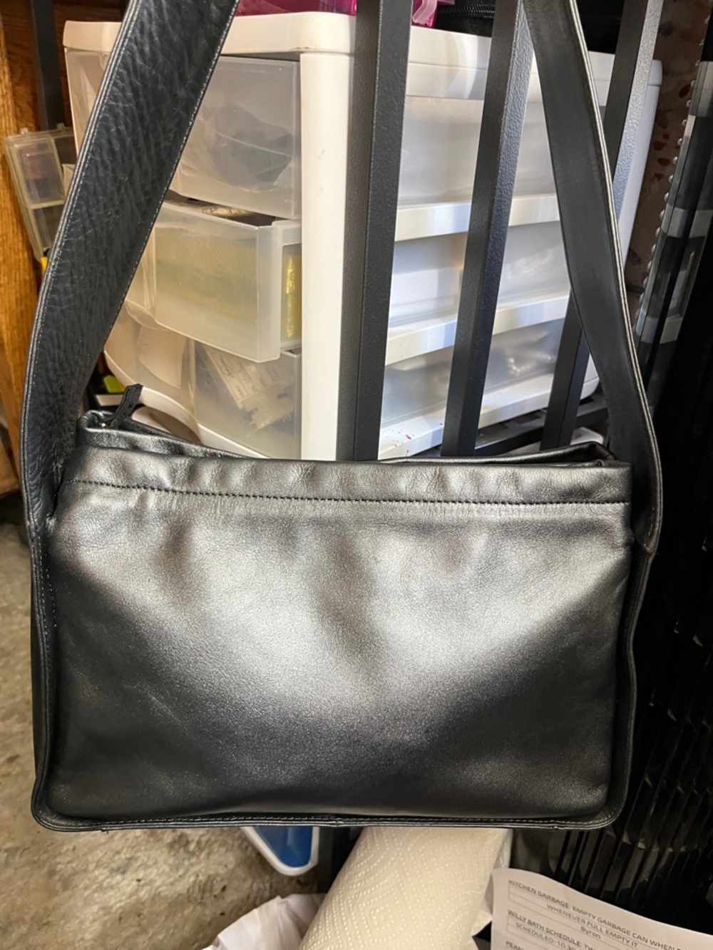 DKNY Metallic Grey/Black Leather Shoulder Bag